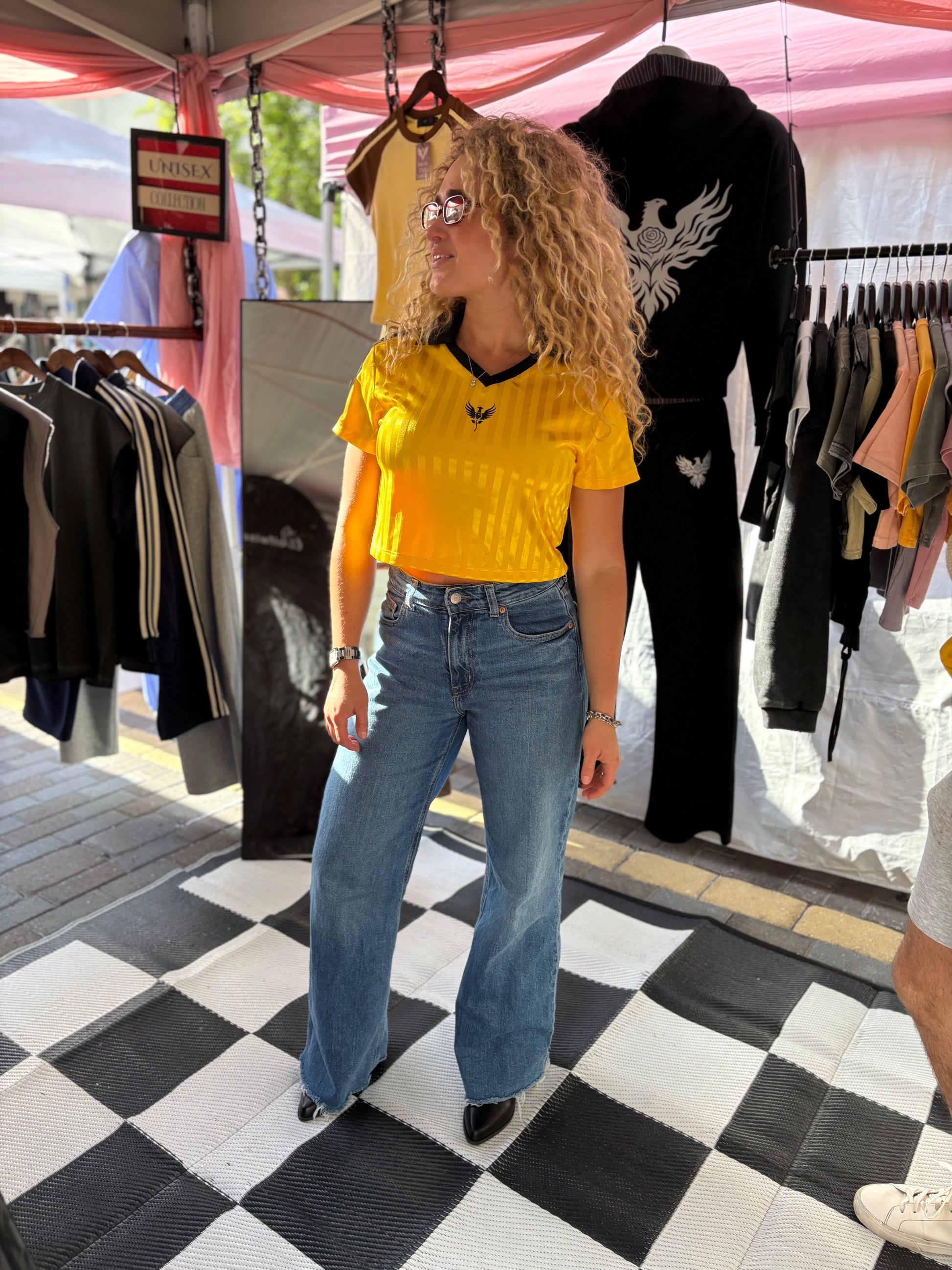 Gold Contrast Collar Striped Cropped Jersey