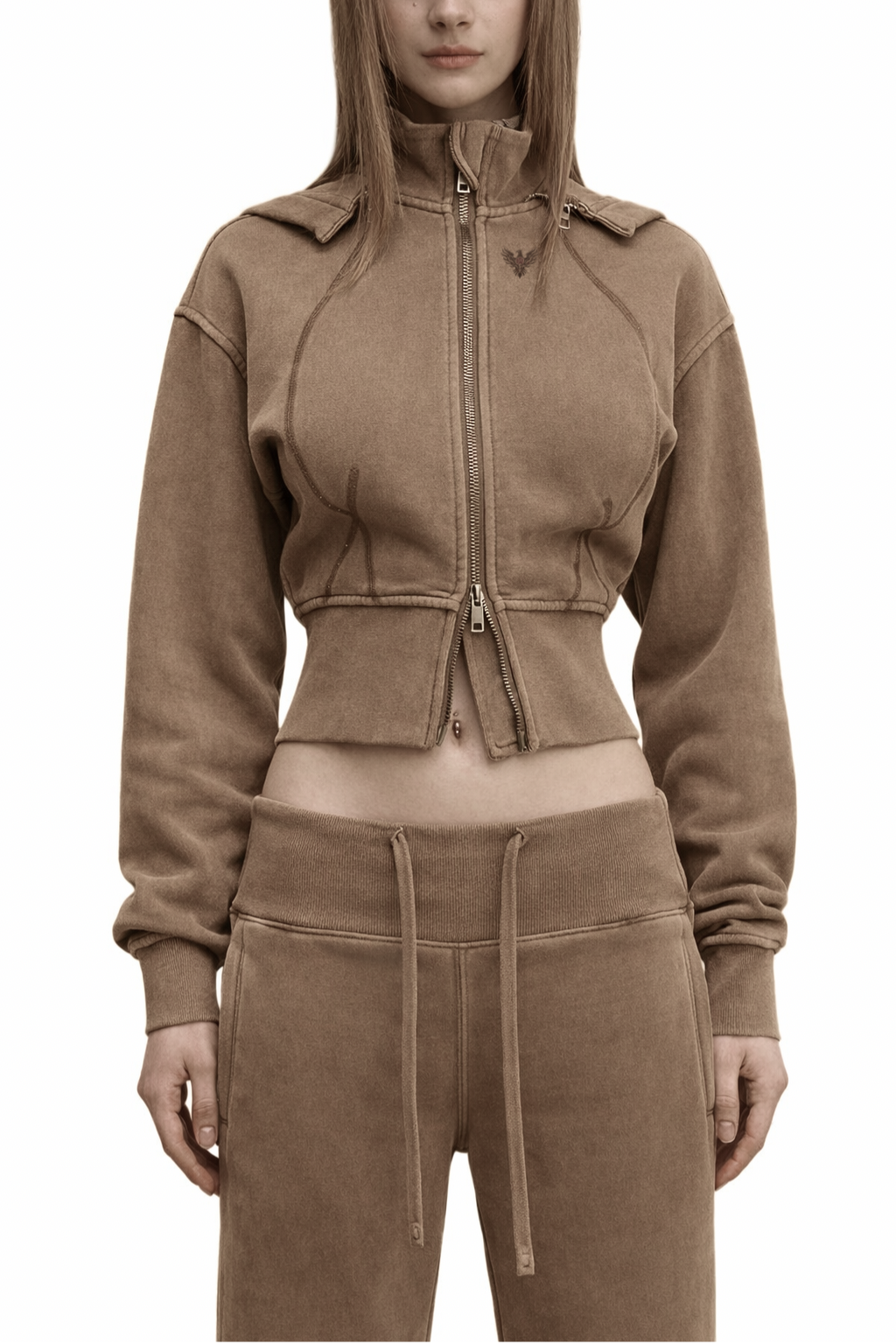 Brown Vintage Washed Cropped Fleece Hoodie
