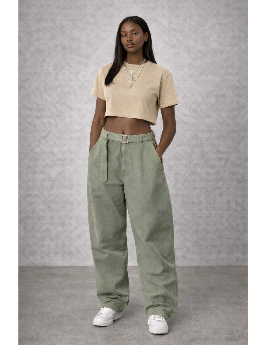 Sage Belted Barrel-leg Chino Pants - Women