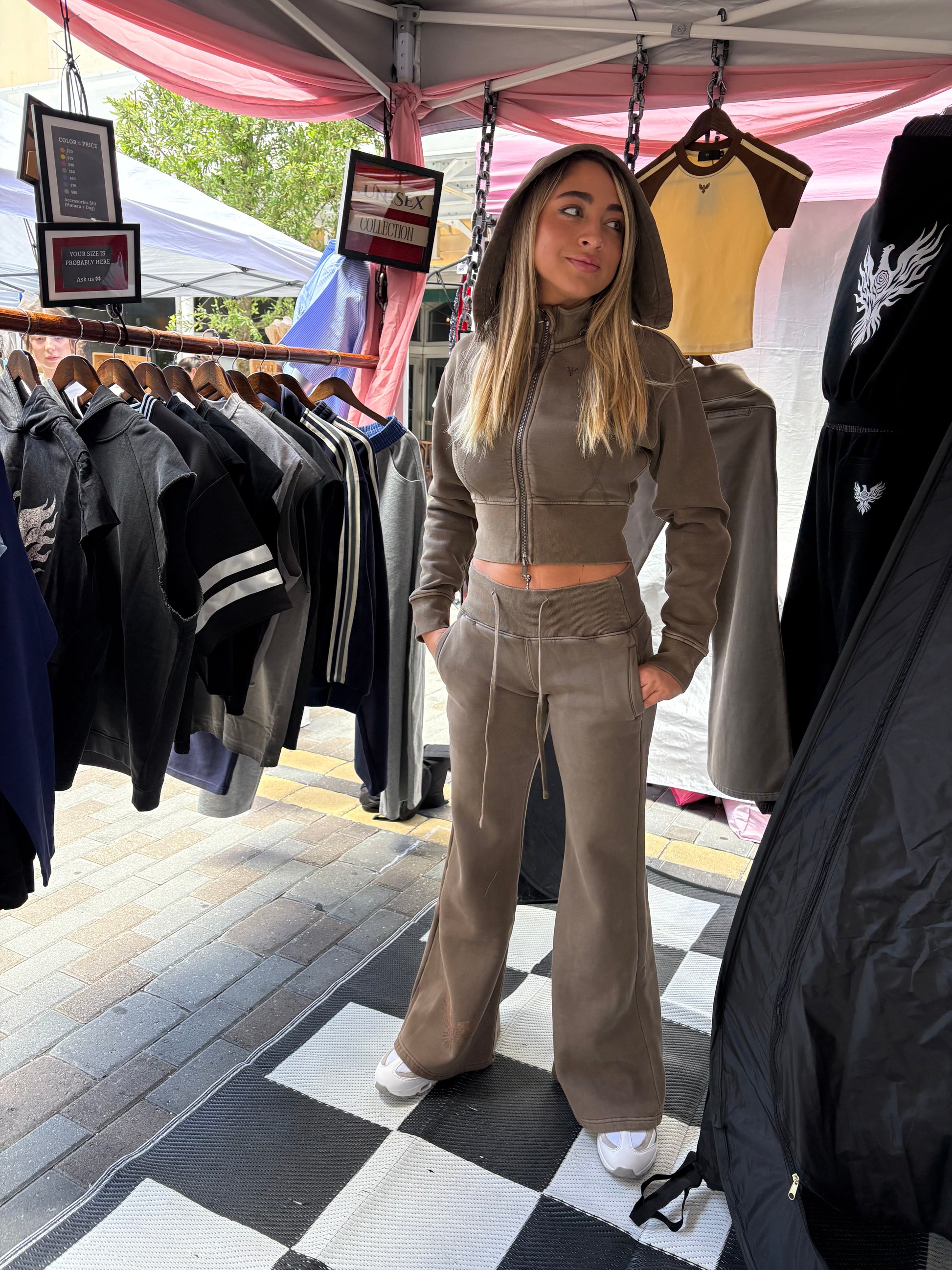 Brown Vintage Washed Cropped Fleece Hoodie