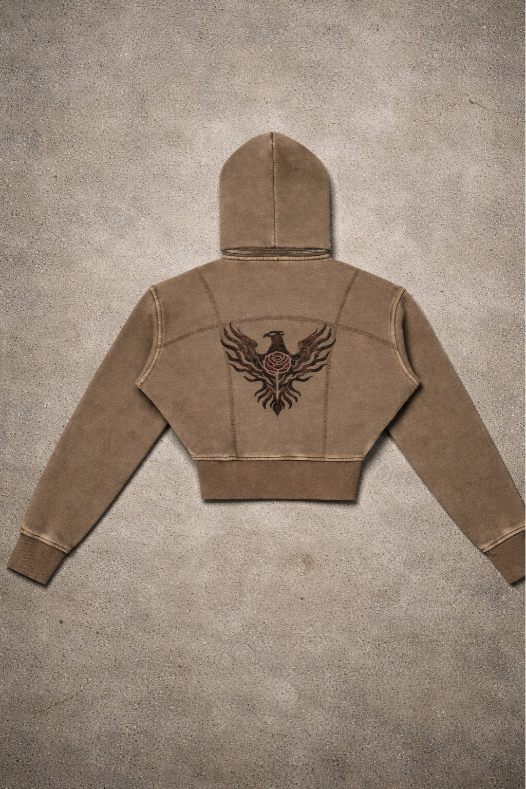 Brown Vintage Washed Cropped Fleece Hoodie