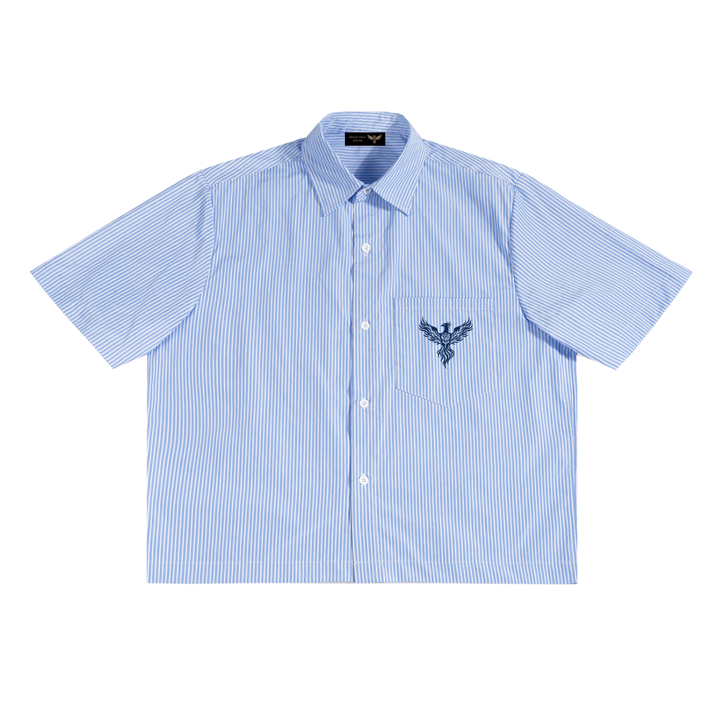 Blue Phoenix Rose Break Free Empire Oversized Vertical Stripe Boxy Shirt