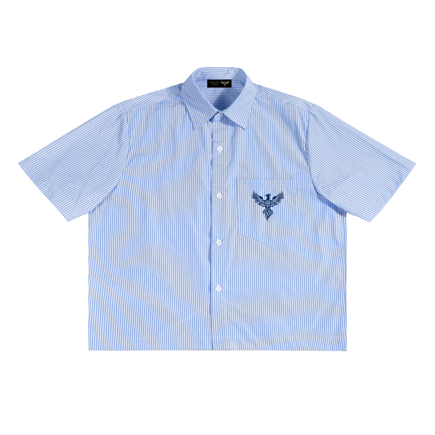 Blue Phoenix Rose Break Free Empire Oversized Vertical Stripe Boxy Shirt