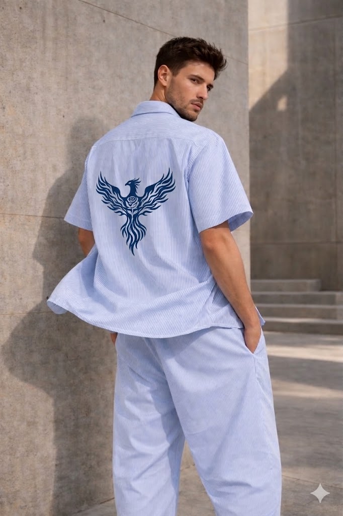 Blue Phoenix Rose Vertical Stripe Drawstring Barrel Pants - Blue Phoenix