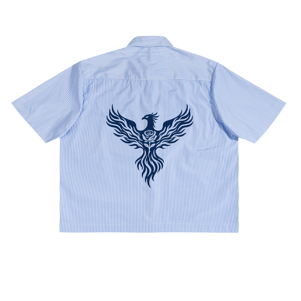 Blue Phoenix Rose Break Free Empire Oversized Vertical Stripe Boxy Shirt