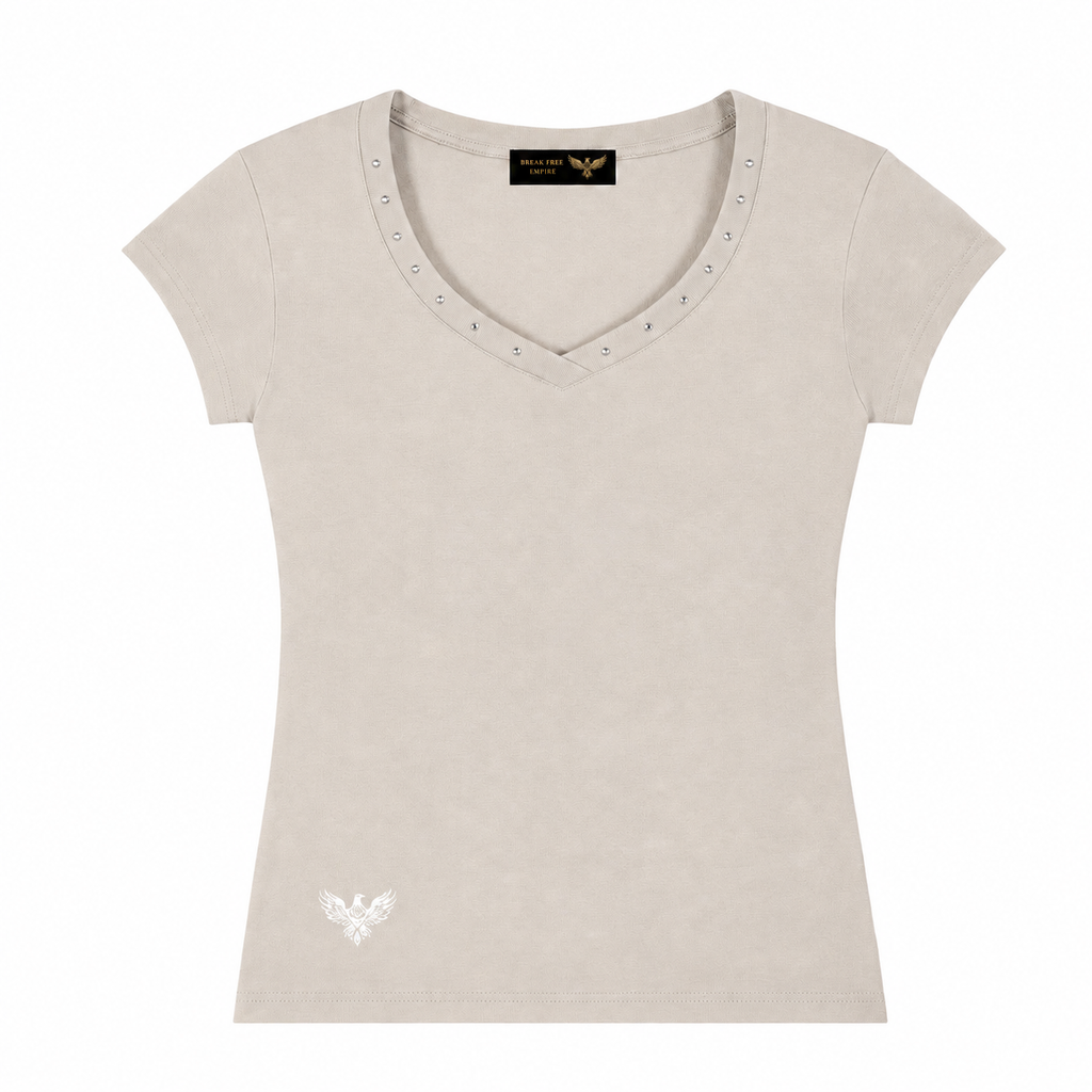 Ember Hand-Embellished Essential V-Neck Bodycon T-Shirt