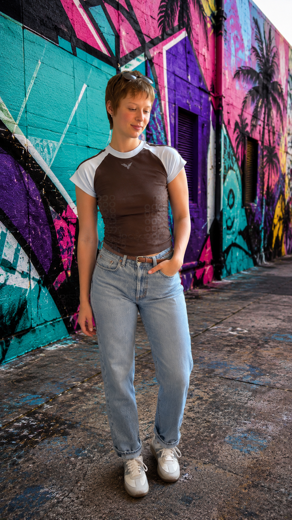 The Shift Raglan Tee | Baby Blue and Cocoa