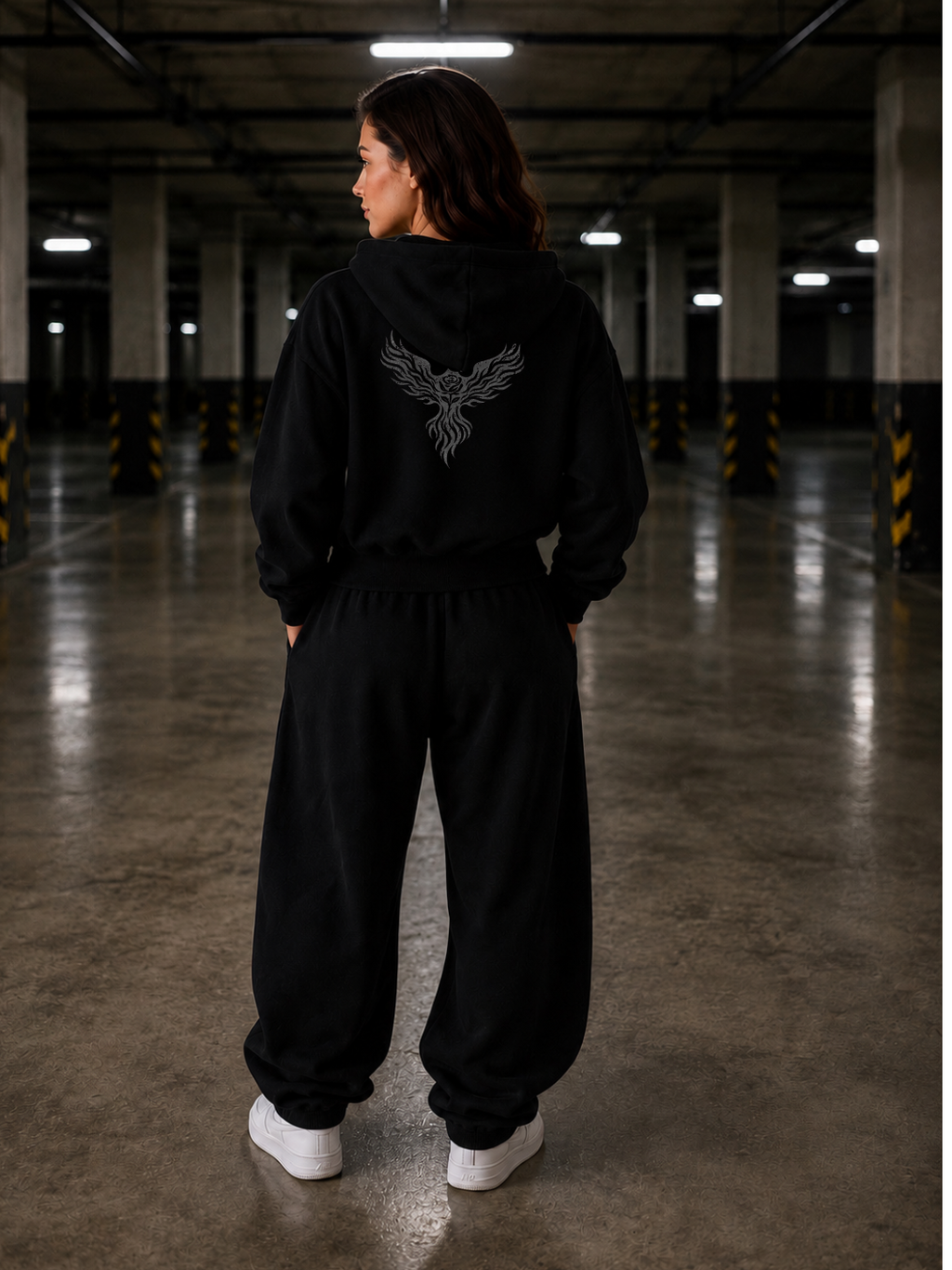 Gray Phoenix Contrast Plaid Boxy Zip Hoodie