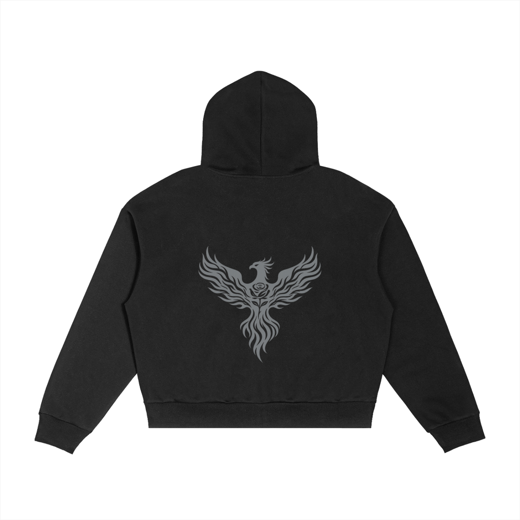 Gray Phoenix Contrast Plaid Boxy Zip Hoodie