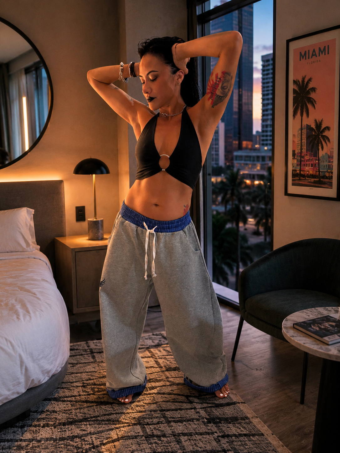 Blue Plaid Waistband Barrel Sweatpants