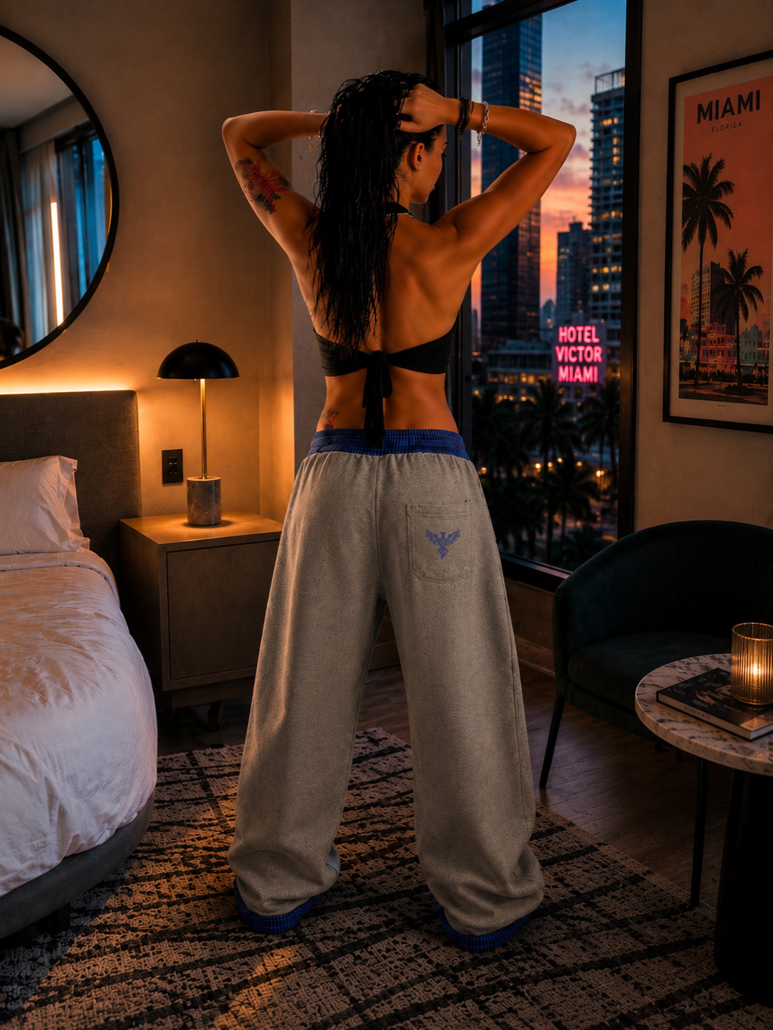 Blue Plaid Waistband Barrel Sweatpants