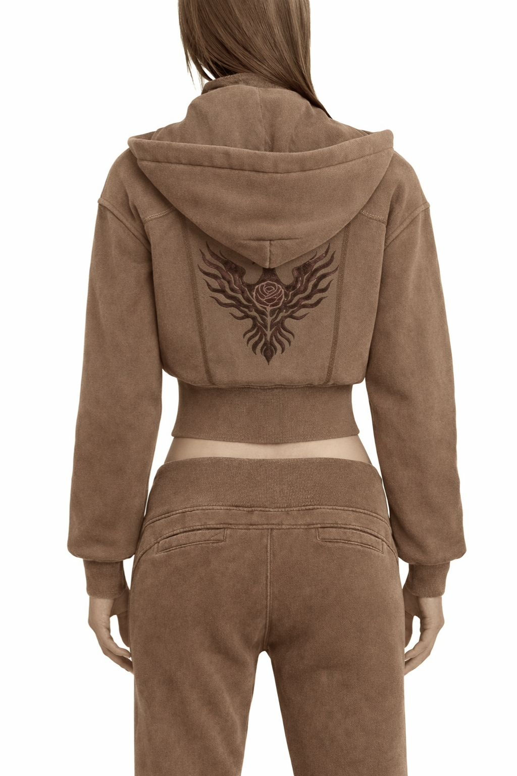Brown Vintage Washed Cropped Fleece Hoodie