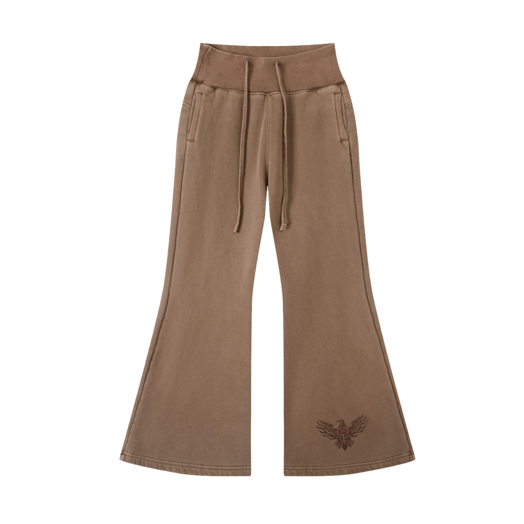 Brown Vintage Washed Flared Fleece Pants