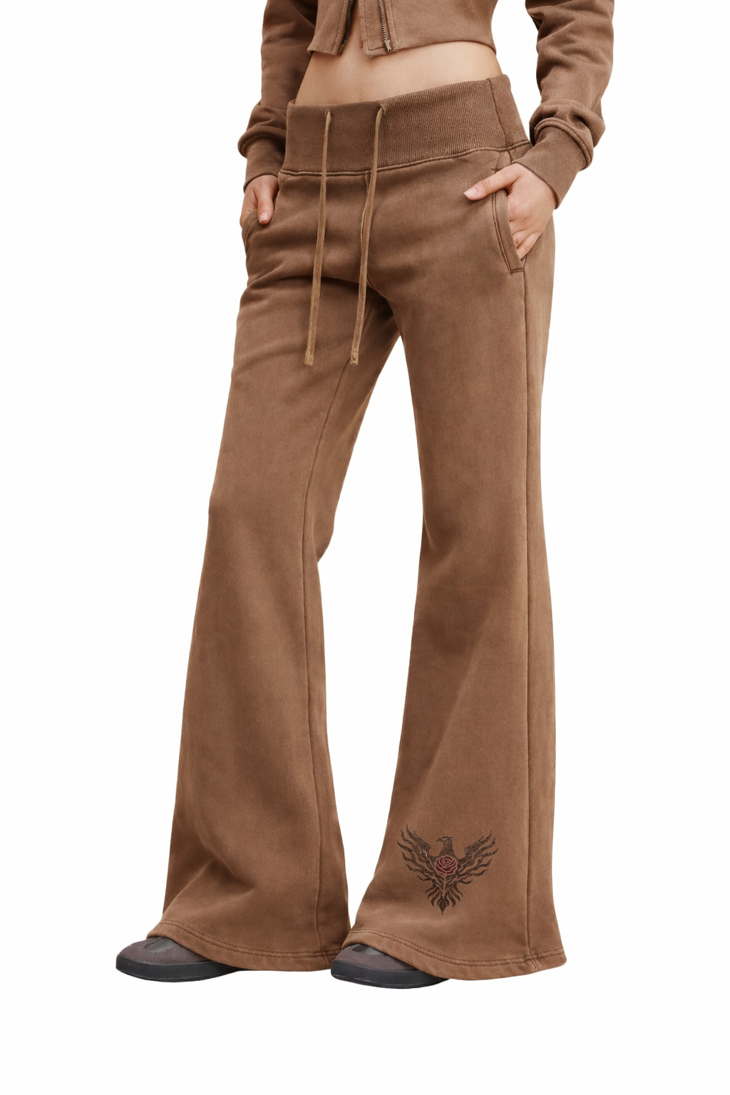 Brown Vintage Washed Flared Fleece Pants