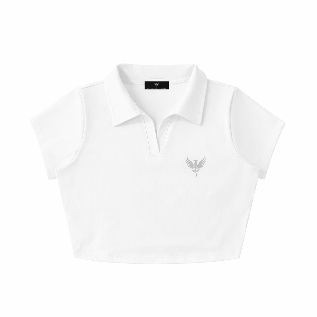Silver Phoenix Rose V-Neck Lapel Crop Top