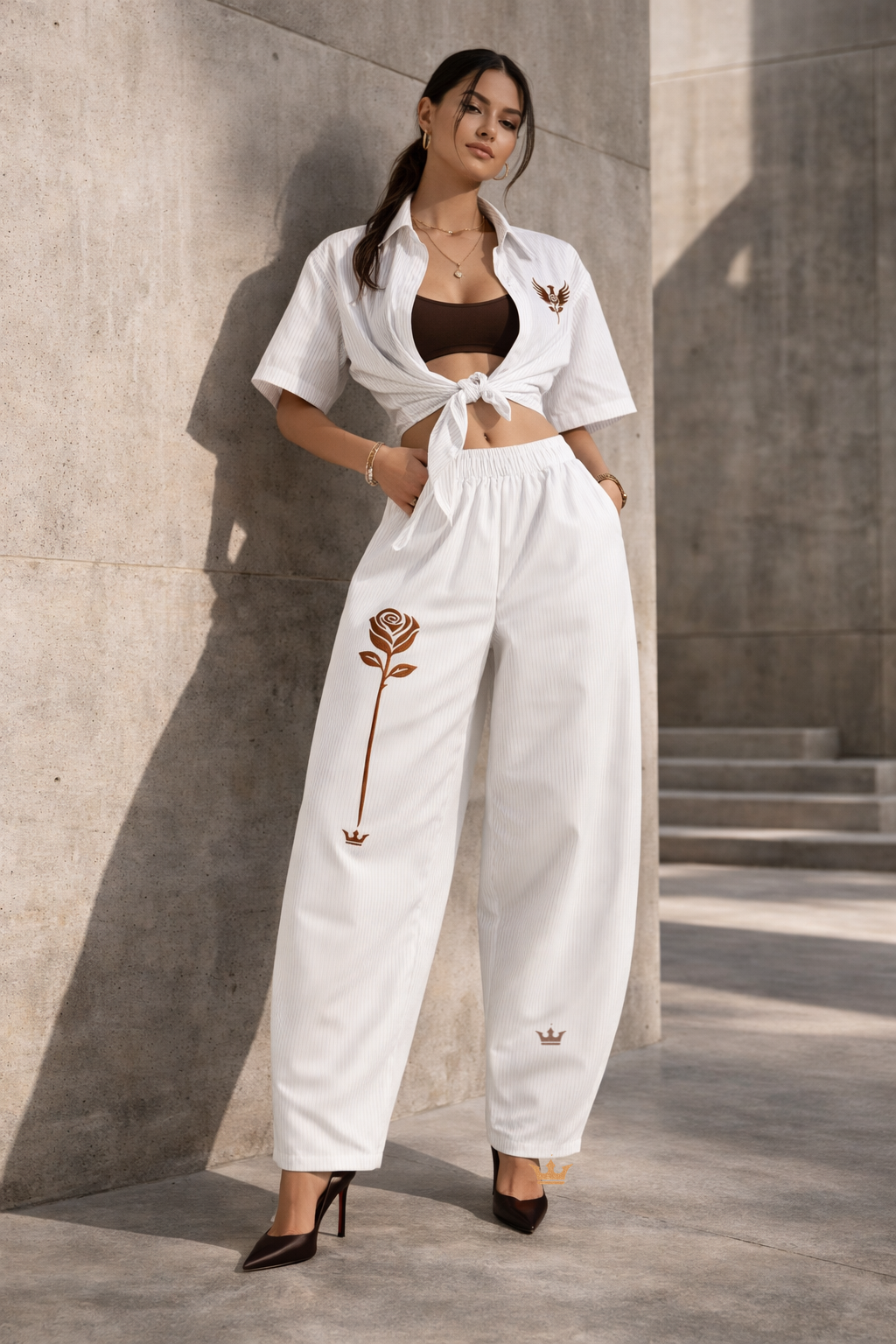 Rose Crown Oversized Vertical Stripe Boxy Shirt - Rose Crown