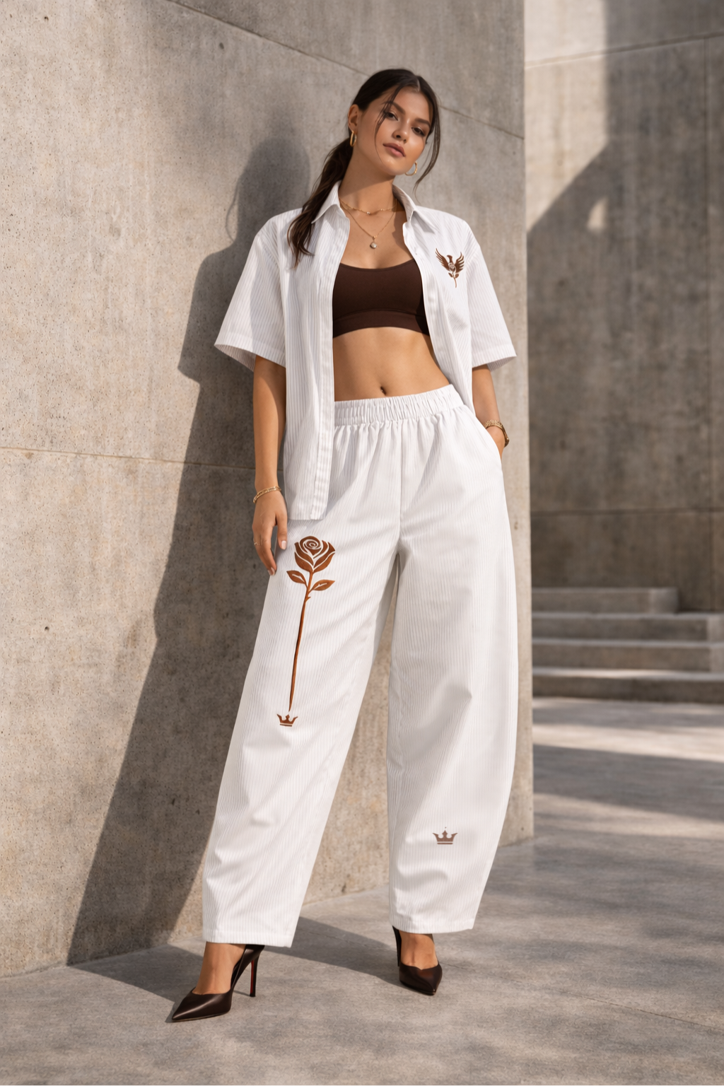 Rose Crown Oversized Vertical Stripe Boxy Shirt - Rose Crown