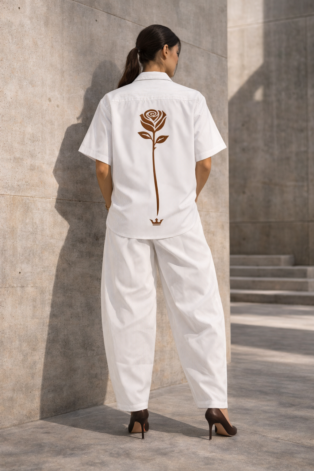 Rose Crown Oversized Vertical Stripe Boxy Shirt - Rose Crown