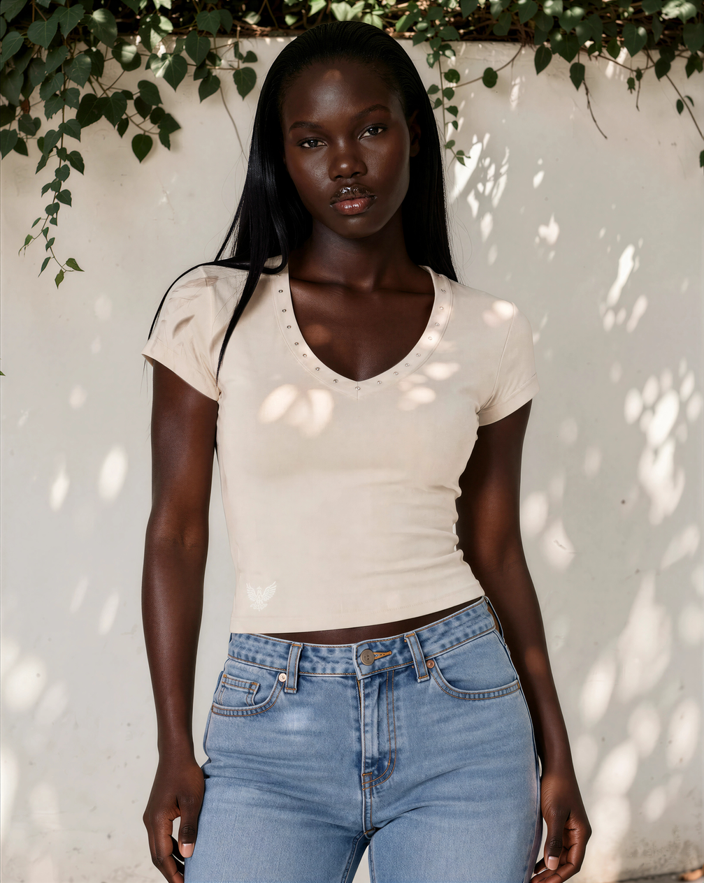 Ember Hand-Embellished Everyday Rise V-Neck Tee
