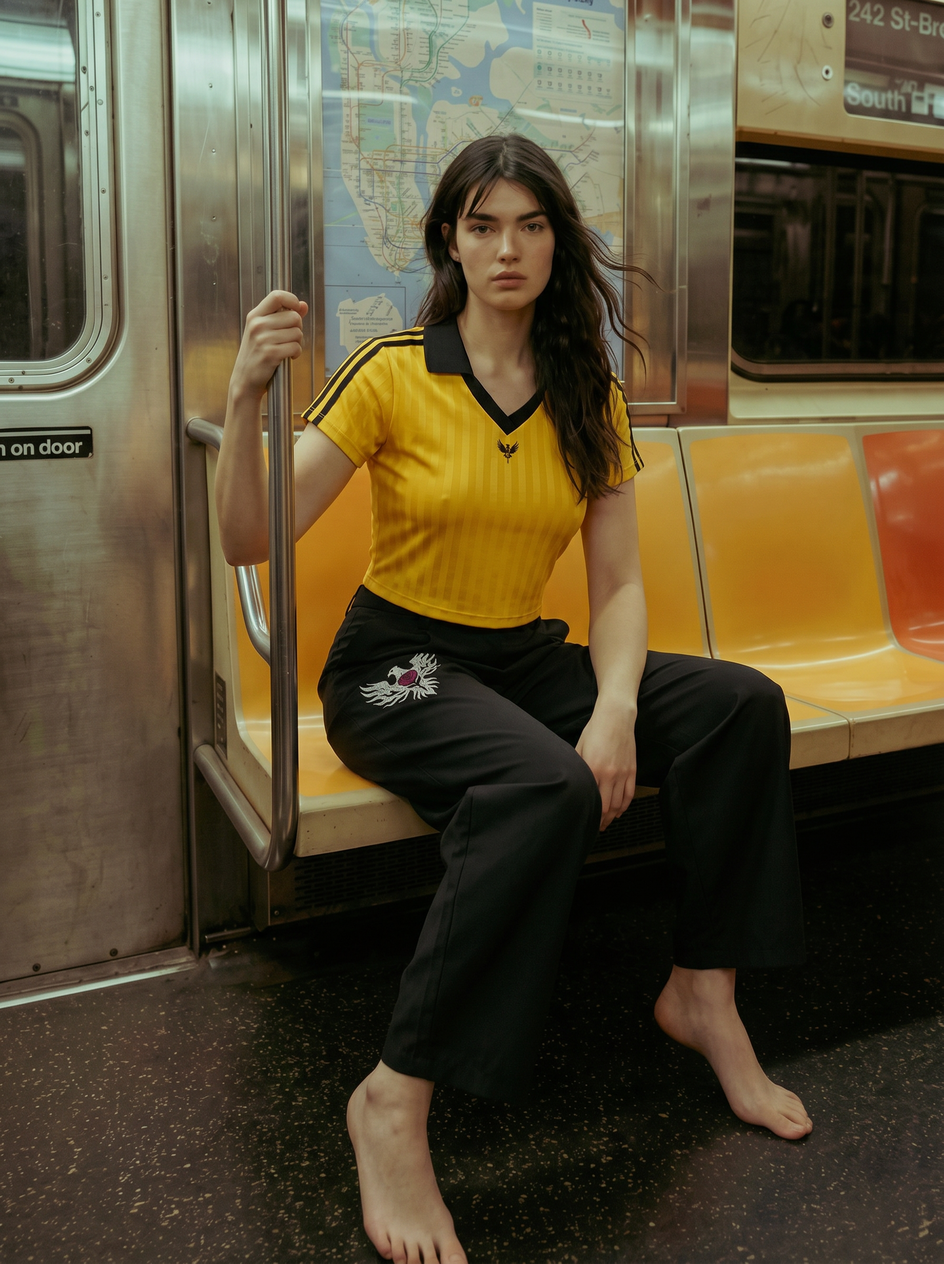 Gold Contrast Collar Striped Cropped Jersey