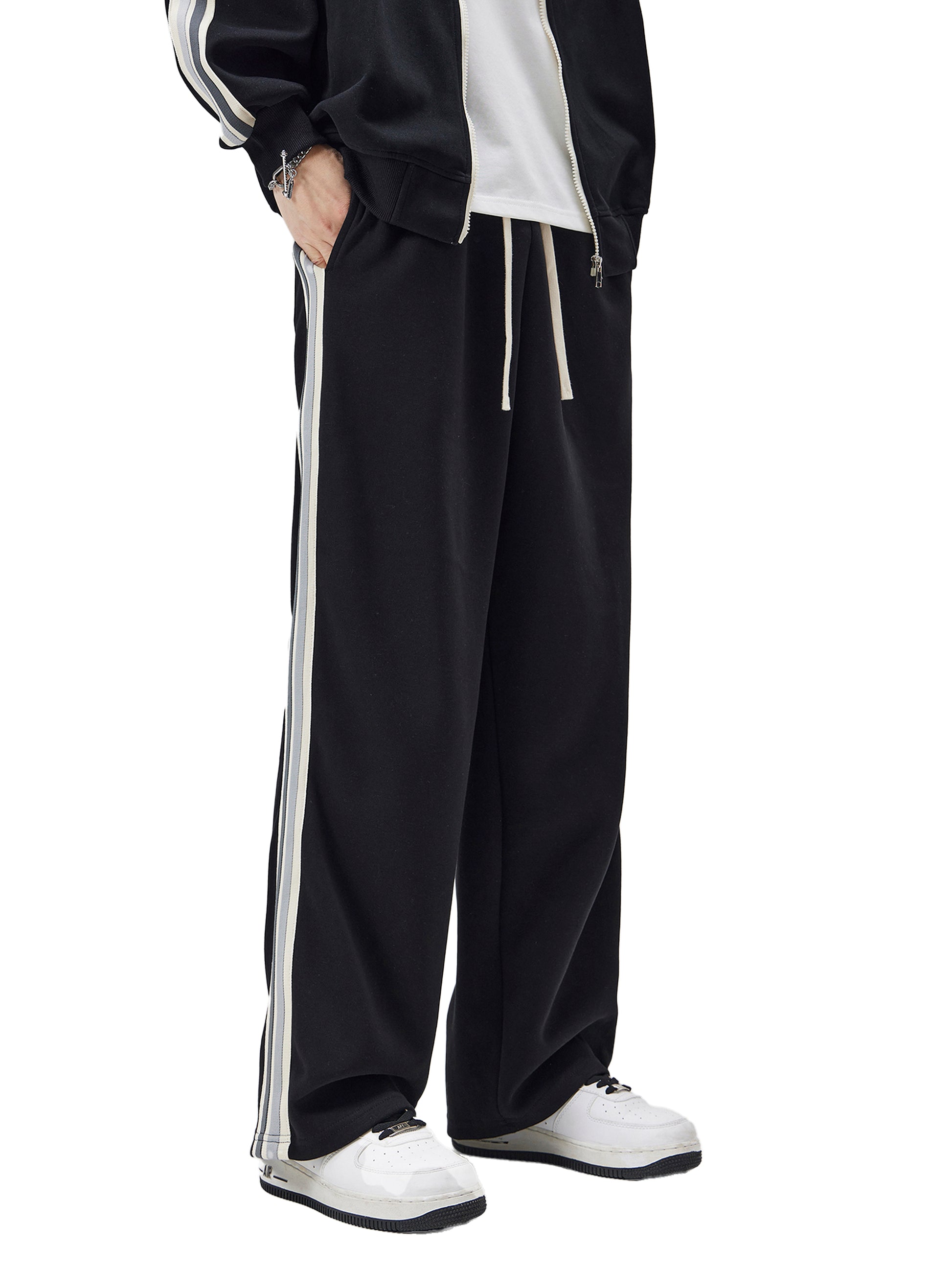 The Guarded Rose Contrast Side-Stripe Straight-Leg Pants | Unisex Premium Cotton Blend Streetwear Joggers | Durable, Athletic Fit