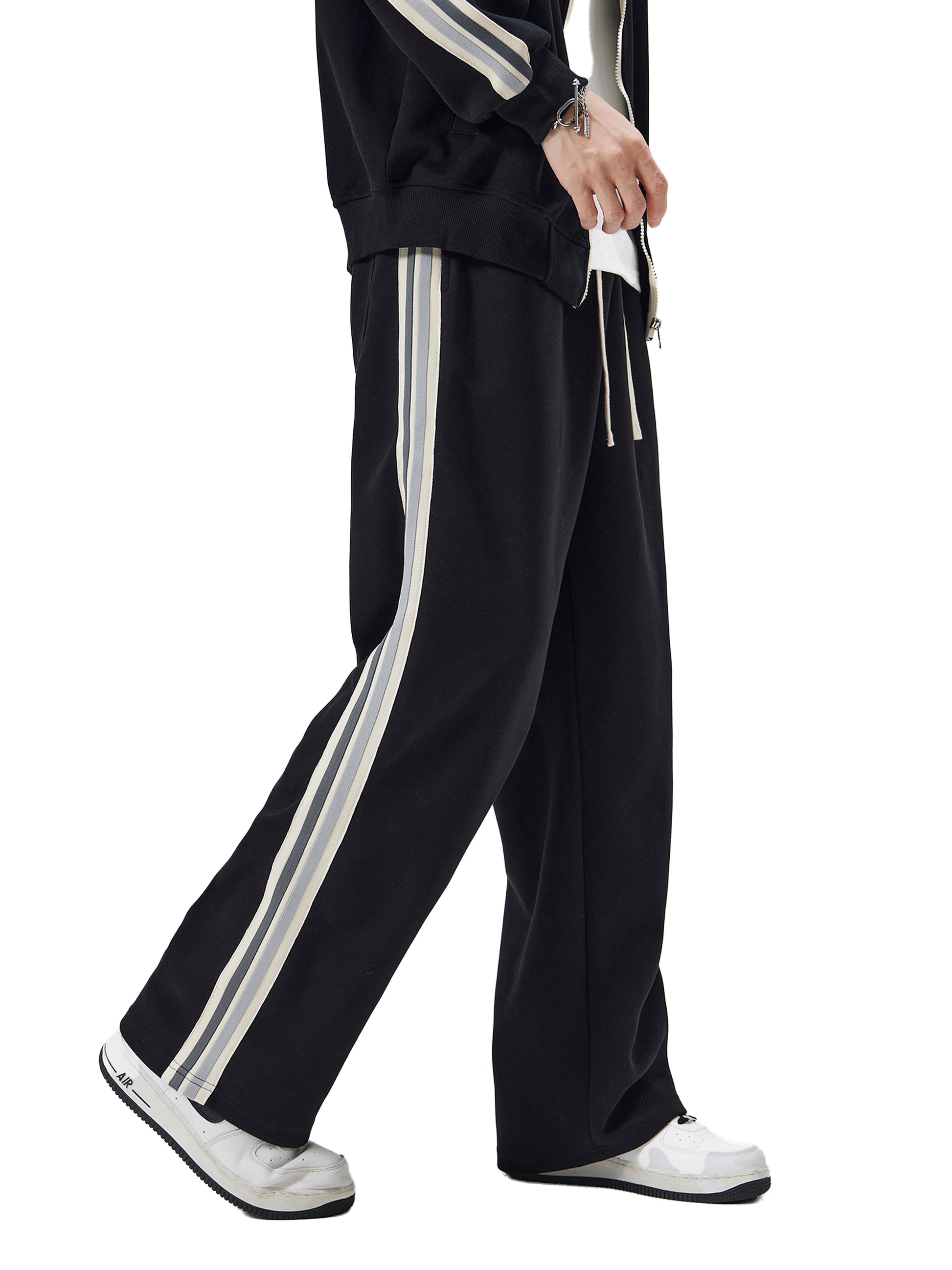The Guarded Rose Contrast Side-Stripe Straight-Leg Pants | Unisex Premium Cotton Blend Streetwear Joggers | Durable, Athletic Fit