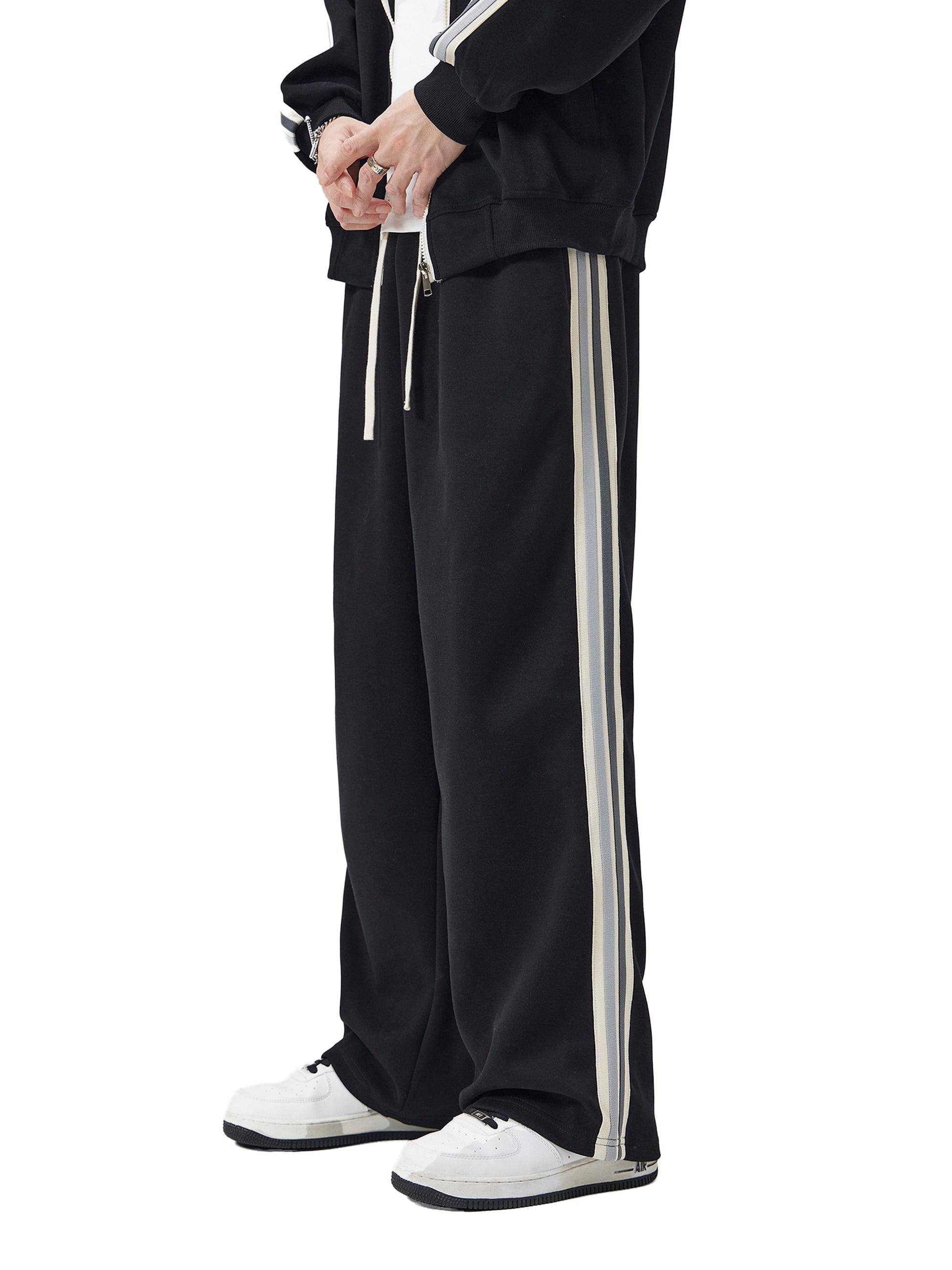 The Guarded Rose Contrast Side-Stripe Straight-Leg Pants | Unisex Premium Cotton Blend Streetwear Joggers | Durable, Athletic Fit