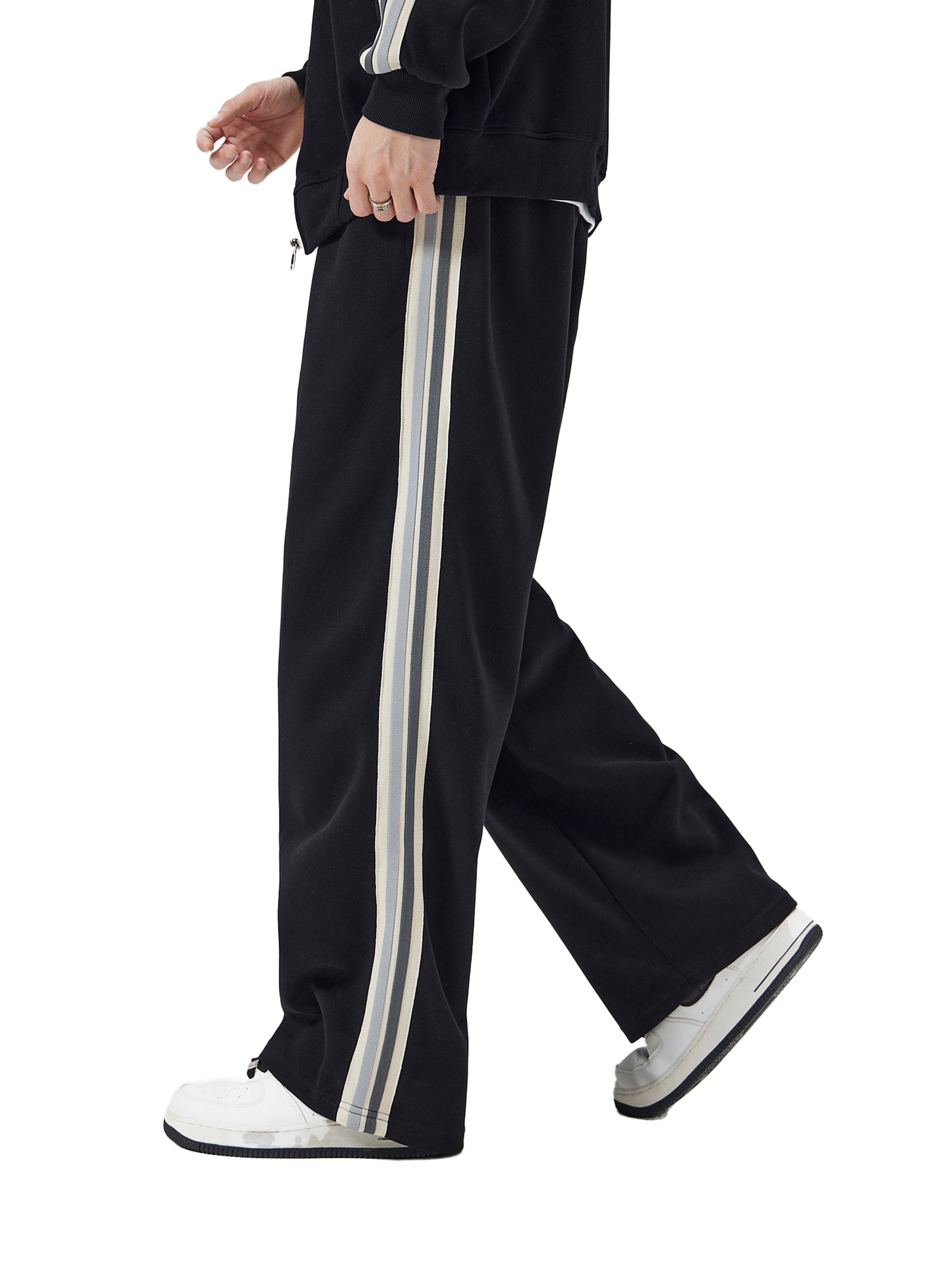 The Guarded Rose Contrast Side-Stripe Straight-Leg Pants | Unisex Premium Cotton Blend Streetwear Joggers | Durable, Athletic Fit