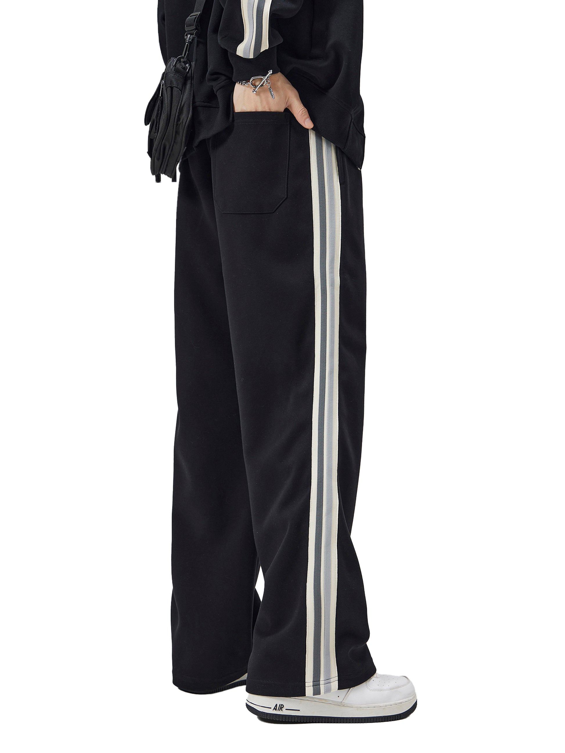 The Guarded Rose Contrast Side-Stripe Straight-Leg Pants | Unisex Premium Cotton Blend Streetwear Joggers | Durable, Athletic Fit