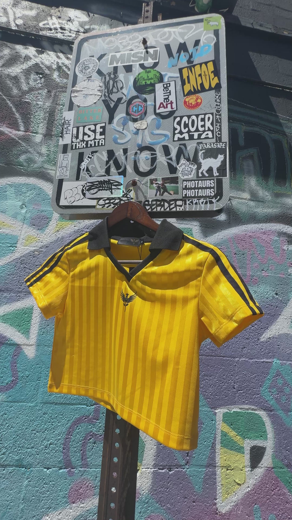 Gold Contrast Collar Striped Cropped Jersey